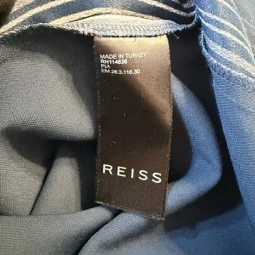 REISS Pia Navy High Rise Midi Pencil Skirt Side Stripe Slit US 4 MSRP $295